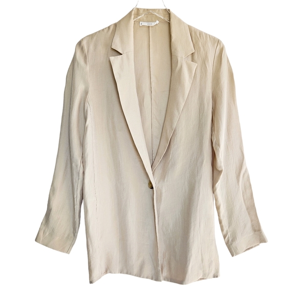 Mango 100% Lyocell Blazer Khaki Tan Women's US Small - Picture 3 of 15
